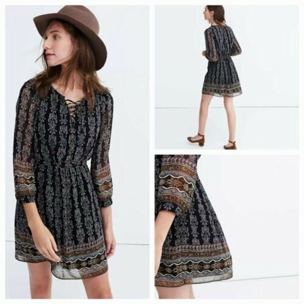 Madewell Lace-Up Fall Floral Dress Size 2 (XS)